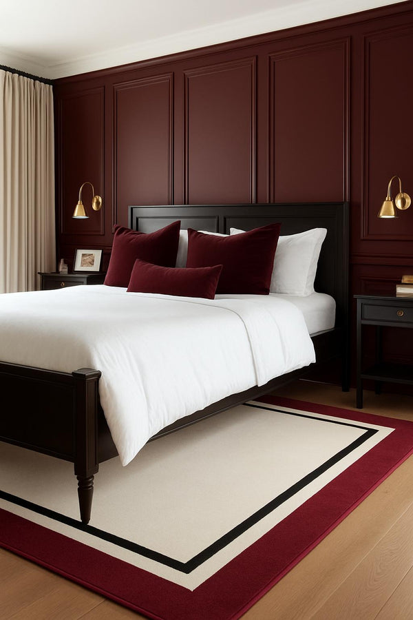 Missia Home Almeria Serisi BORDO KENARLI Dijital Baskı Kaymaz Taban Salon Halısı
