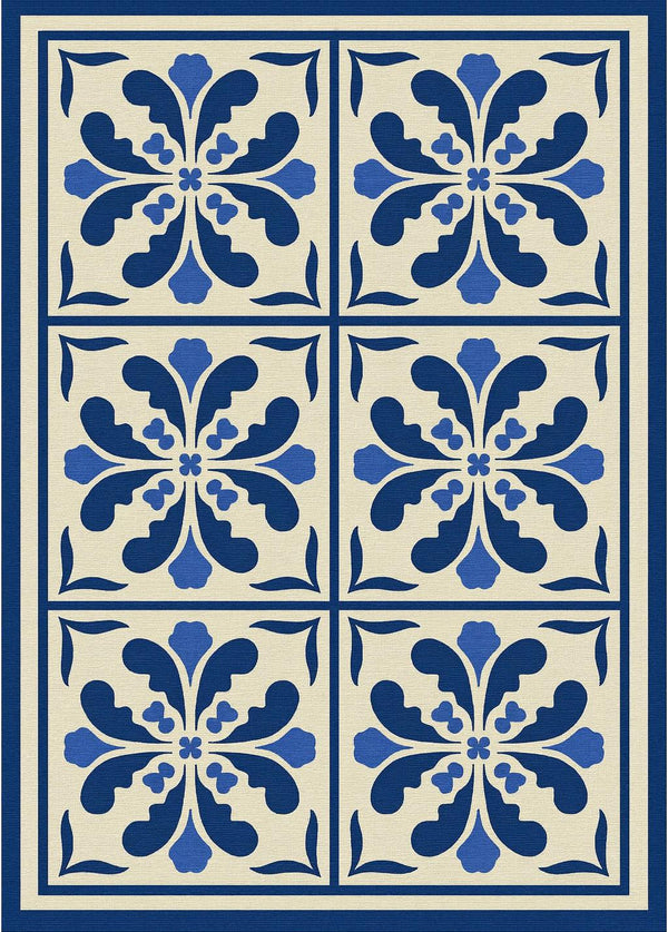 Missia Home KARO SERİSİ MAVİ ÇİNİ Baskılı Kaymaz Taban Halı 6016