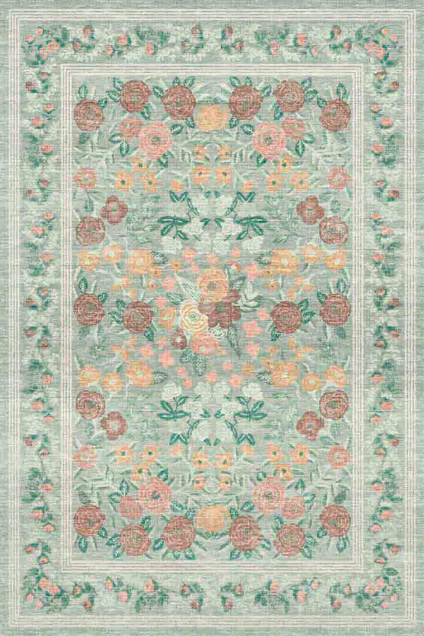 Missia Home Yeşil Yıkanabilir Pamuk Taban VİNTAGE HALI YOLLUK  7029