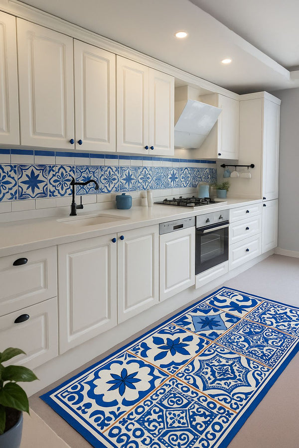 Missia Home KARO SERİSİ  Mavi  Dijital Baskı Kaymaz Taban  Halı 6006
