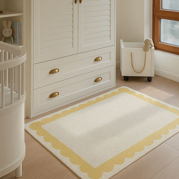 Missia Home EKRU Zeminli SARI BULUT ÇERÇEVELİ (İsim Yazılabilir )Çocuk  Halısı