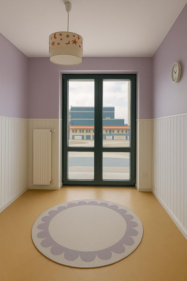 Missia Home EKRU Zeminli LİLA BULUT ÇERÇEVELİ  Çocuk  Halısı