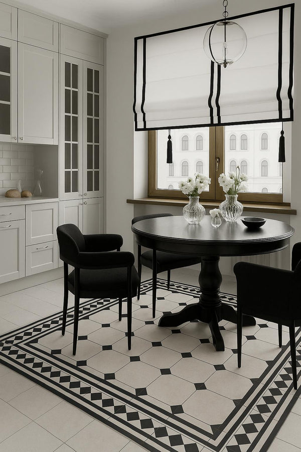 Missia Home KARO SERİSİ  Siyah Beyaz Desen Dijital Baskı Kaymaz Taban Halı 6011