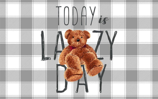 Missia Home PASPAS Teddy Bear Serisi Gri Zemin LAZY DAY Desen