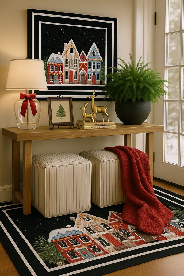 Missia Home Yeni Yıl Koleksiyonu 2026 Paspas Siyah Evler Desen DP1009