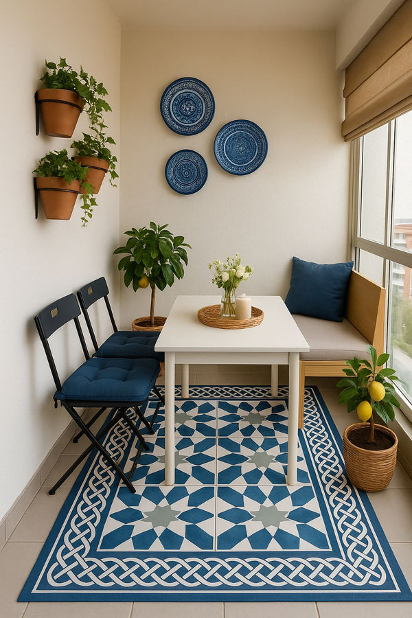 Missia Home KARO SERİSİ  Mavi Dijital Baskı Kaymaz Taban  Halı 6003