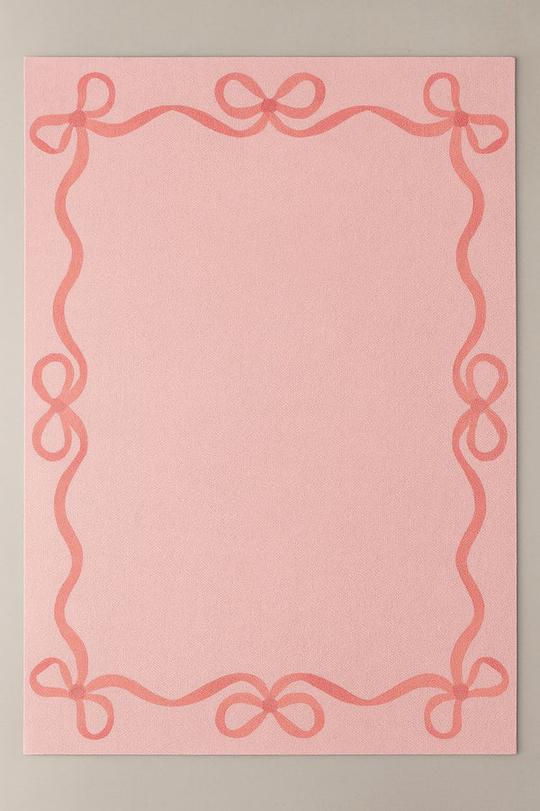 Missia Home PEMBE Zeminli RIBBON ÇERÇEVELİ (İsim Yazılabilir )Çocuk  Halısı