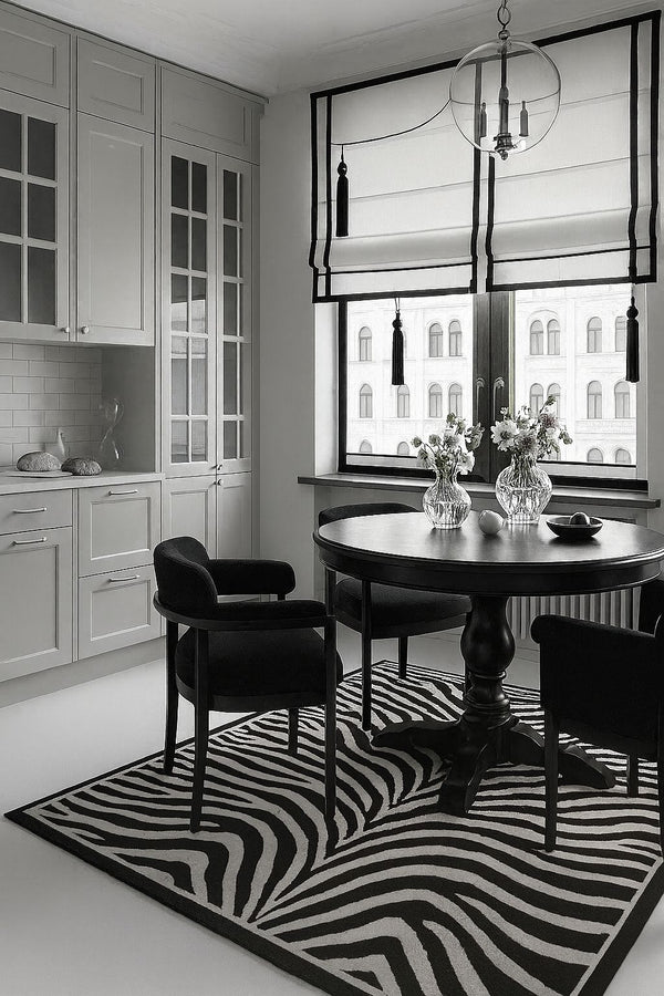 Missia Home ZEBRA Desen Siyah Beyaz Dijital Baskı Kaymaz Taban Halı 4510
