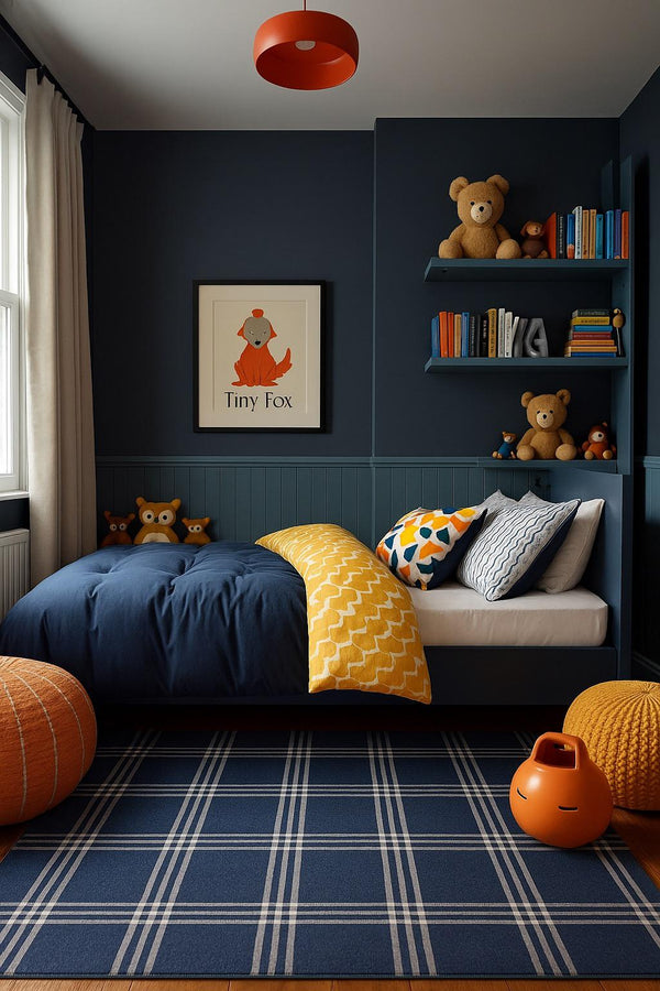 Missia Home Lacivert Gri Ekose  Dijital Baskı Kaymaz Taban Halı 78561