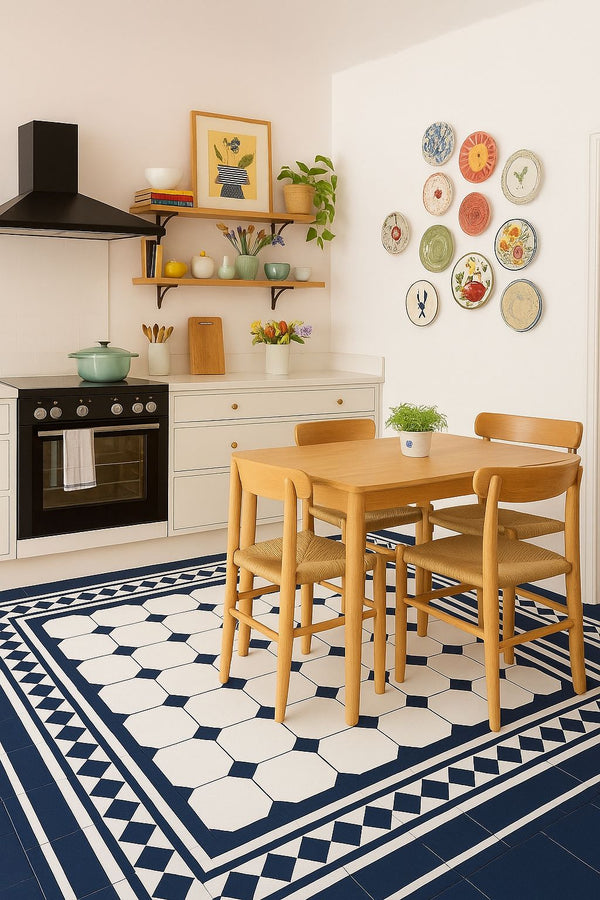 Missia Home KARO SERİSİ  LACİVERT Baskı Kaymaz Taban Halı 6013