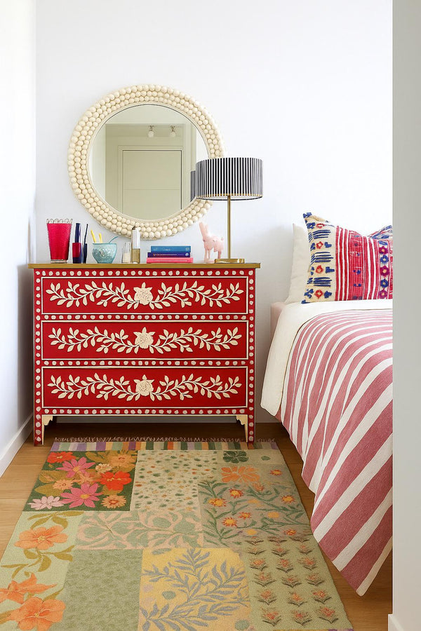 Missia Home COTTON KİLİM  Serisi Patchwork Çiçekli  Desen Yıkanabilir Halı 1016