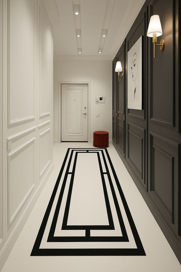 Missia Home MONO LINE BLACK Desen  Dijital Baskı Kaymaz Taban Halı 4512