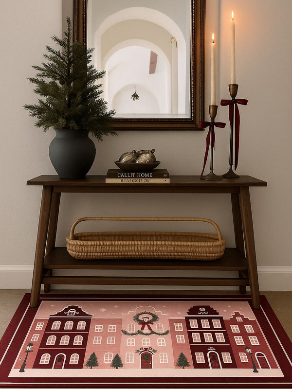 Missia Home Yeni Yıl Koleksiyonu 2026 Paspas Bordo Evler Desen DP1007