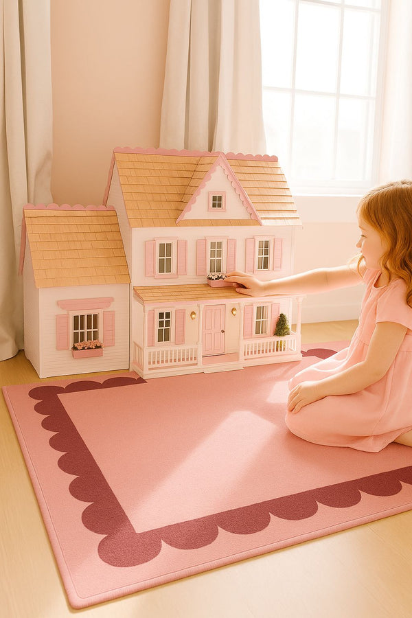 Missia Home PEMBE Zeminli BULUT ÇERÇEVELİ (İsim Yazılabilir )Çocuk  Halısı