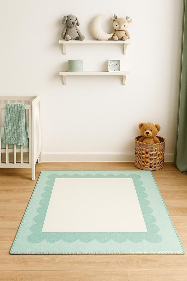 Missia Home EKRU Zeminli MİNT BULUT ÇERÇEVELİ (İsim Yazılabilir )Çocuk  Halısı